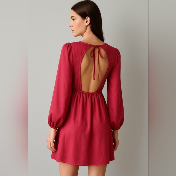 BNWT Vero Moda US M Pink Fushia Long Sleeve Backless Party Mini Dress Coktail - Picture 9 of 16
